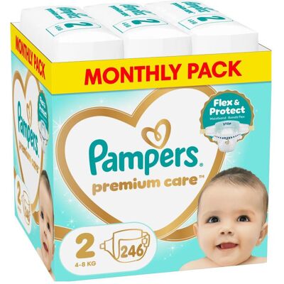 Pampers Soins premium (Taille 2, Pack mensuel, 246 pcs) - Publicité Pampers Soins premium (Taille 2, Pack mensuel, 246 pcs) - Publicité