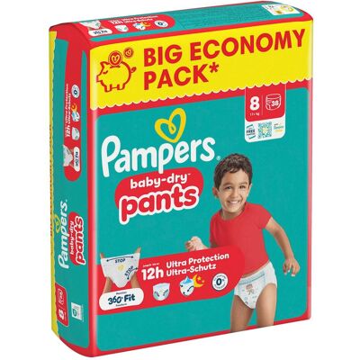 Pampers Baby Dry Pants Gr.8 Extra Large 17+kg Big Windeln Eco Pack 38 Stück (Taille 8, 38 pcs) - Publicité Pampers Baby Dry Pants Gr.8 Extra Large 17+kg Big Windeln Eco Pack 38 Stück (Taille 8, 38 pcs) - Publicité