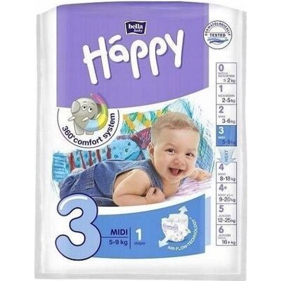 Bella Couches Happy Midi 3, 5-9 kg, 1 pièce (1 pcs) - Publicité Bella Couches Happy Midi 3, 5-9 kg, 1 pièce (1 pcs) - Publicité