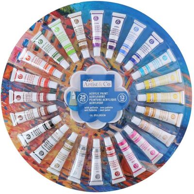 Ensemble de peinture acrylique Artist&Co - 25 couleurs - Fournitures d'art - Publicité Ensemble de peinture acrylique Artist&Co - 25 couleurs - Fournitures d'art - Publicité
