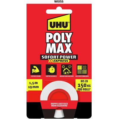 UHU, Ruban adhésif, Poly Max SOFORTPOWER Tape blanc 1.5m (19 mm) - Publicité UHU, Ruban adhésif, Poly Max SOFORTPOWER Tape blanc 1.5m (19 mm) - Publicité