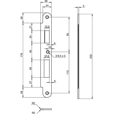 Assa Abloy, Ferrures de porte : accessoires, Gâche EA 327 pour serrures électriques multipoints, 232x30x3 mm - Publicité Assa Abloy, Ferrures de porte : accessoires, Gâche EA 327 pour serrures électriques multipoints, 232x30x3 mm - Publicité