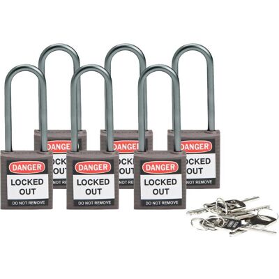 Brady, Cadenas, Serrure de sécurité compacte en nylon, gris, hauteur de la barre de 50 mm, barre de fermeture en - Publicité Brady, Cadenas, Serrure de sécurité compacte en nylon, gris, hauteur de la barre de 50 mm, barre de fermeture en - Publicité