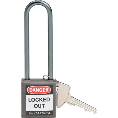 Brady, Cadenas, Serrure de sécurité compacte en nylon, gris, hauteur de la poignée 75mm, poignée en aluminium 4,7mm - Publicité Brady, Cadenas, Serrure de sécurité compacte en nylon, gris, hauteur de la poignée 75mm, poignée en aluminium 4,7mm - Publicité