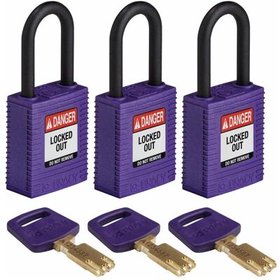 Brady, Cadenas, Antivol de sécurité Safekey à barre en nylon, violet, hauteur de barre 38 mm, passage de barre 6,4 - Publicité Brady, Cadenas, Antivol de sécurité Safekey à barre en nylon, violet, hauteur de barre 38 mm, passage de barre 6,4 - Publicité