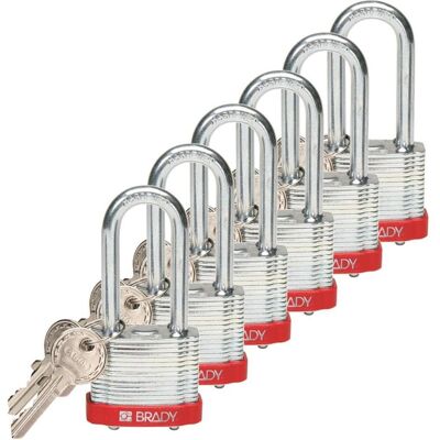Brady, Cadenas, Cadenas en acier laminé, rouge, anse en acier, hauteur de l'anse 50 mm, diamètre de l'anse 7 mm (K - Publicité Brady, Cadenas, Cadenas en acier laminé, rouge, anse en acier, hauteur de l'anse 50 mm, diamètre de l'anse 7 mm (K - Publicité