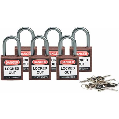 Brady, Cadenas, Serrure de sécurité compacte en nylon, marron, hauteur d'anse de 25 mm, anse en aluminium de 4,7 mm - Publicité Brady, Cadenas, Serrure de sécurité compacte en nylon, marron, hauteur d'anse de 25 mm, anse en aluminium de 4,7 mm - Publicité