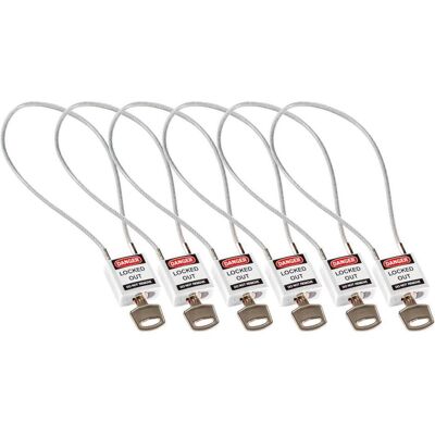 Brady, Cadenas, Serrure de sécurité compacte en nylon avec câble, blanc, longueur de câble 400mm, revêtement PVC - Publicité Brady, Cadenas, Serrure de sécurité compacte en nylon avec câble, blanc, longueur de câble 400mm, revêtement PVC - Publicité