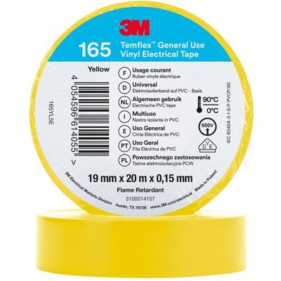 Ruban isolant PVC Temflex 165 - Jaune - 19mm x 20m - Publicité Ruban isolant PVC Temflex 165 - Jaune - 19mm x 20m - Publicité