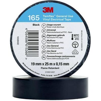 3M Ruban adhésif, 165BK6E Ruban isolant noir 19mmx25m (19 mm) - Publicité 3M Ruban adhésif, 165BK6E Ruban isolant noir 19mmx25m (19 mm) - Publicité
