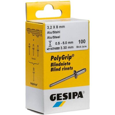 Gesipa, Rivets, Rivets aveugles acier/acier 3.2x11 mm PolyGrip Mini-Pack de 100 pièces - Publicité Gesipa, Rivets, Rivets aveugles acier/acier 3.2x11 mm PolyGrip Mini-Pack de 100 pièces - Publicité