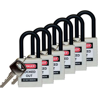 Brady, Cadenas, Serrure de sécurité standard en nylon avec anse en nylon, blanche, hauteur de l'anse 38mm, diamètre - Publicité Brady, Cadenas, Serrure de sécurité standard en nylon avec anse en nylon, blanche, hauteur de l'anse 38mm, diamètre - Publicité