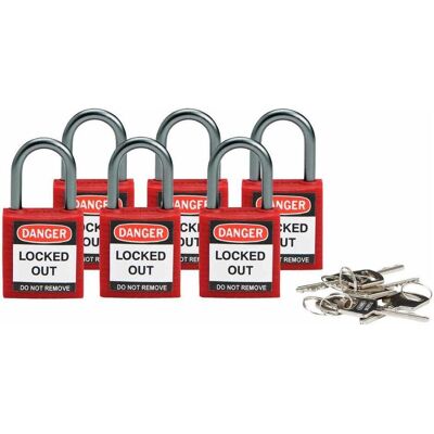 Brady, Cadenas, Serrure de sécurité compacte en nylon, rouge, hauteur de la poignée 25 mm, anse en aluminium 4,7 mm - Publicité Brady, Cadenas, Serrure de sécurité compacte en nylon, rouge, hauteur de la poignée 25 mm, anse en aluminium 4,7 mm - Publicité