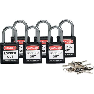 Brady, Cadenas, Serrure de sécurité compacte en nylon, noir, hauteur de l'anse 25mm, anse en aluminium 4,7mm (K - Publicité Brady, Cadenas, Serrure de sécurité compacte en nylon, noir, hauteur de l'anse 25mm, anse en aluminium 4,7mm (K - Publicité