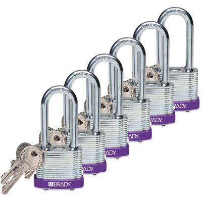 Brady, Cadenas, Cadenas en acier laminé, Violet, anse en acier, hauteur de l'anse 50 mm, diamètre de l'anse 7 m - Publicité Brady, Cadenas, Cadenas en acier laminé, Violet, anse en acier, hauteur de l'anse 50 mm, diamètre de l'anse 7 m - Publicité