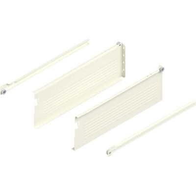 Blum, Coulisses de tiroirs, METABOX H Châssis 320 version vissée, coulisse à sortie partielle, NL 450, blanc crème - Publicité Blum, Coulisses de tiroirs, METABOX H Châssis 320 version vissée, coulisse à sortie partielle, NL 450, blanc crème - Publicité