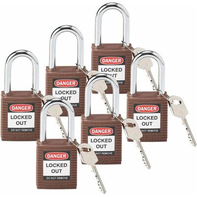 Brady, Cadenas, Serrure de sécurité standard avec anse en acier, marron, hauteur de l'anse 38mm, diamètre de l'anse - Publicité Brady, Cadenas, Serrure de sécurité standard avec anse en acier, marron, hauteur de l'anse 38mm, diamètre de l'anse - Publicité