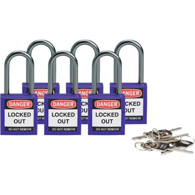 Brady, Cadenas, Serrure de sécurité compacte en nylon, violet, hauteur d'anse de 38mm, anse en aluminium de 4,7mm (K - Publicité Brady, Cadenas, Serrure de sécurité compacte en nylon, violet, hauteur d'anse de 38mm, anse en aluminium de 4,7mm (K - Publicité