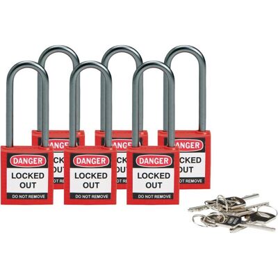 Brady, Cadenas, Serrure de sécurité compacte en nylon, rouge, hauteur de poignée 50mm, poignée en aluminium 4,7mm - Publicité Brady, Cadenas, Serrure de sécurité compacte en nylon, rouge, hauteur de poignée 50mm, poignée en aluminium 4,7mm - Publicité