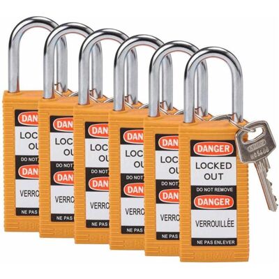 Brady, Cadenas, Serrure de sécurité standard avec anse en acier, orange, hauteur de l'anse 38 mm, corps long, anse - Publicité Brady, Cadenas, Serrure de sécurité standard avec anse en acier, orange, hauteur de l'anse 38 mm, corps long, anse - Publicité
