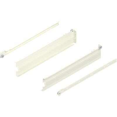 Blum, Coulisses de tiroirs, METABOX M Châssis 320 version vissée, coulisse à sortie partielle, NL 450, blanc crème - Publicité Blum, Coulisses de tiroirs, METABOX M Châssis 320 version vissée, coulisse à sortie partielle, NL 450, blanc crème - Publicité