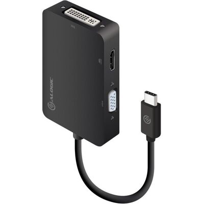 Adaptateur USB-C 3-en-1 vers HDMI, DVI, VGA Alogic - Noir - Publicité Adaptateur USB-C 3-en-1 vers HDMI, DVI, VGA Alogic - Noir - Publicité