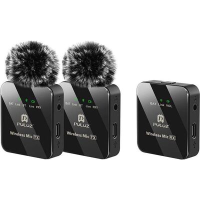 Puluz Microphone Lavalier sans fil 2 TX + 1 RX, Microphone - Publicité Puluz Microphone Lavalier sans fil 2 TX + 1 RX, Microphone - Publicité