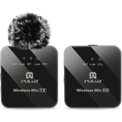 Puluz Wireless Lavalier Microphone 1 TX + 1 RX, Microphone - Publicité Puluz Wireless Lavalier Microphone 1 TX + 1 RX, Microphone - Publicité