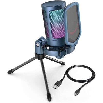 Fifine A6V USB RGB Gaming Mic bleu, Microphone - Publicité Fifine A6V USB RGB Gaming Mic bleu, Microphone - Publicité
