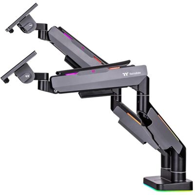 Thermaltake Bras de moniteur de jeu Tt double RGB noir (Tables, 35", 10 kg), Support de moniteur, Gris, Noir - Publicité Thermaltake Bras de moniteur de jeu Tt double RGB noir (Tables, 35", 10 kg), Support de moniteur, Gris, Noir - Publicité