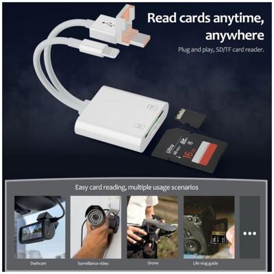 PowerGuard Adaptateur de carte SD photo Lightning DualHeadConnect USB-C/USB-A (Lightning, USB-C), Lecteur de carte mémoire, Blanc, Gris - Publicité PowerGuard Adaptateur de carte SD photo Lightning DualHeadConnect USB-C/USB-A (Lightning, USB-C), Lecteur de carte mémoire, Blanc, Gris - Publicité