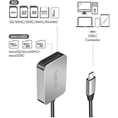 LogiLink CR0050 (USB-C), Lecteur de carte mémoire, Argent, Gris - Publicité LogiLink CR0050 (USB-C), Lecteur de carte mémoire, Argent, Gris - Publicité