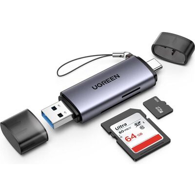 Ugreen USB-C et USB-A - TF SD 3.0 (USB 3.0, USB-C), Lecteur de carte mémoire, Argent - Publicité Ugreen USB-C et USB-A - TF SD 3.0 (USB 3.0, USB-C), Lecteur de carte mémoire, Argent - Publicité