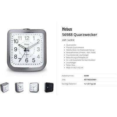 Mebus, Réveil, 56988 Réveil à quartz Gris - Publicité Mebus, Réveil, 56988 Réveil à quartz Gris - Publicité