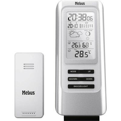 Mebus MEB Station Météo Radio - Station Météo, Noir, Argent - Publicité Mebus MEB Station Météo Radio - Station Météo, Noir, Argent - Publicité
