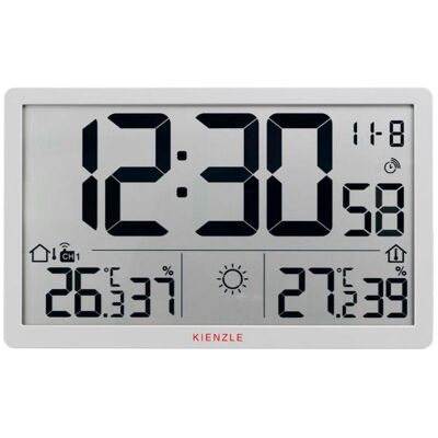 Kienzle, Horloge murale, Grande Horloge Murale LCD NEO avec Station Météo Blanche Radio-Pilotée - Publicité Kienzle, Horloge murale, Grande Horloge Murale LCD NEO avec Station Météo Blanche Radio-Pilotée - Publicité