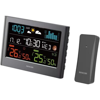 Sencor SWS 4600 / Station météo / Écran LCD / Capteur sans fil, Station météo, Noir - Publicité Sencor SWS 4600 / Station météo / Écran LCD / Capteur sans fil, Station météo, Noir - Publicité
