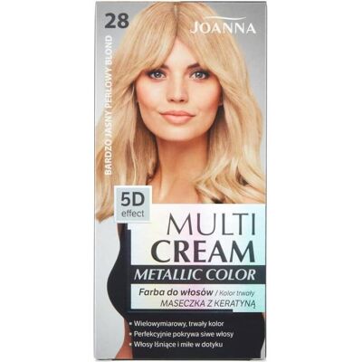 Joanna, Coloration pour cheveux, Multi Cream Metallic Color 5D Effect Hair Dye 28 Very Bright Pearlonde (Blond très clair nacré) - Publicité Joanna, Coloration pour cheveux, Multi Cream Metallic Color 5D Effect Hair Dye 28 Very Bright Pearlonde (Blond très clair nacré) - Publicité