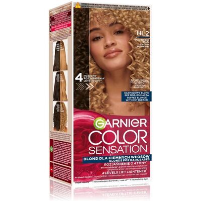 Garnier, Coloration pour cheveux, Color Sensation Hair Color Cream Hl2 Caramel Blonde 112ml (Blond caramel) - Publicité Garnier, Coloration pour cheveux, Color Sensation Hair Color Cream Hl2 Caramel Blonde 112ml (Blond caramel) - Publicité