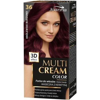 Joanna, Coloration pour cheveux, Multi Cream Color Hair Dye 36 Royal Burgundy (Bourgogne) - Publicité Joanna, Coloration pour cheveux, Multi Cream Color Hair Dye 36 Royal Burgundy (Bourgogne) - Publicité