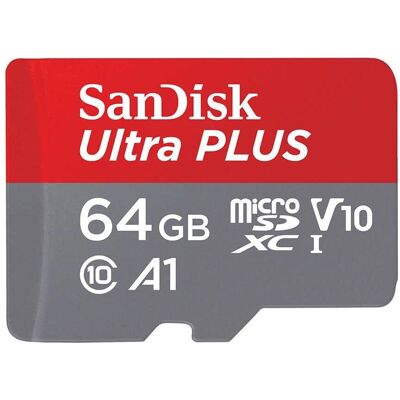 SanDisk MicroSDXC Ultra Plus 64GB - 150MB/s, A1, Classe 10 - Publicité SanDisk MicroSDXC Ultra Plus 64GB - 150MB/s, A1, Classe 10 - Publicité