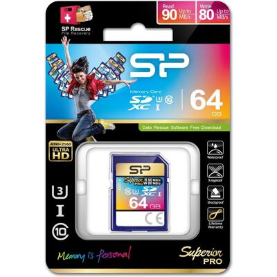 Silicon Power Superior SDXC UHS-1 (U3) 64 Go (64 Go, SDXC, U3, UHS-I), Carte mémoire, Bleu - Publicité Silicon Power Superior SDXC UHS-1 (U3) 64 Go (64 Go, SDXC, U3, UHS-I), Carte mémoire, Bleu - Publicité
