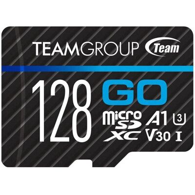 Team Group Carte TeamGroup Go Micro SDXC 128 GB Class 10 UHS-I / U3 V30 (TGUSDX128GU303) (128 Go, microSDXC, U3, UHS-I), Carte mémoire, Bleu, Noir - Publicité Team Group Carte TeamGroup Go Micro SDXC 128 GB Class 10 UHS-I / U3 V30 (TGUSDX128GU303) (128 Go, microSDXC, U3, UHS-I), Carte mémoire, Bleu, Noir - Publicité