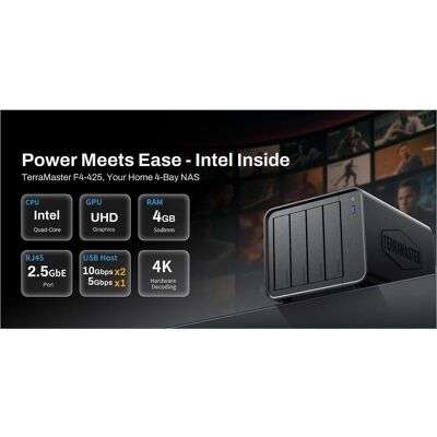 Terramaster F4-425 Intel Celeron N5095 Quad Core 2.0GHz, 4G (0 TB), NAS, Noir - Publicité Terramaster F4-425 Intel Celeron N5095 Quad Core 2.0GHz, 4G (0 TB), NAS, Noir - Publicité