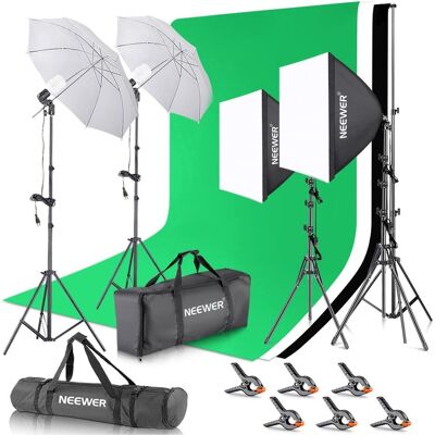 Neewer Kit de studio photo (Set, 800 Ws), Flash studio, Vert, Blanc, Noir - Publicité Neewer Kit de studio photo (Set, 800 Ws), Flash studio, Vert, Blanc, Noir - Publicité