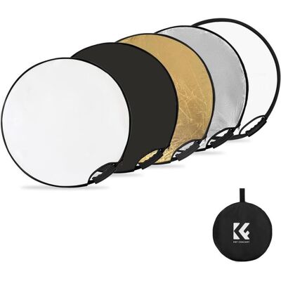K&F Concept Réflecteur circulaire 5 en 1 pour la photographie 56cm avec poignée Gold Sliver Black White (Réflecteur, Réflecteur rabattable, 60 cm), Boîte à lumière + réflecteur - Publicité K&F Concept Réflecteur circulaire 5 en 1 pour la photographie 56cm avec poignée Gold Sliver Black White (Réflecteur, Réflecteur rabattable, 60 cm), Boîte à lumière + réflecteur - Publicité