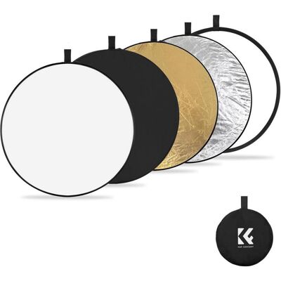 K&F Concept Réflecteur circulaire 5 en 1 pour la photographie 107cm Gold Sliver Black White Translucent Panel (Réflecteur, 107 cm), Boîte à lumière + réflecteur - Publicité K&F Concept Réflecteur circulaire 5 en 1 pour la photographie 107cm Gold Sliver Black White Translucent Panel (Réflecteur, 107 cm), Boîte à lumière + réflecteur - Publicité