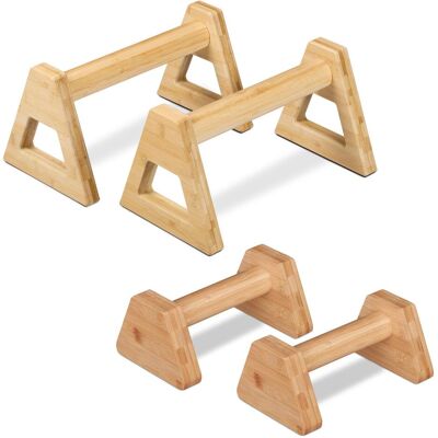 Supports pour flexions en bambou Relaxdays - Pack de 4, 2 tailles - Naturel - Publicité Supports pour flexions en bambou Relaxdays - Pack de 4, 2 tailles - Naturel - Publicité