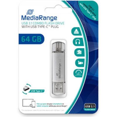 MediaRange MR936 (64 Go, USB-A, USB-C), Clé USB, Argent - Publicité MediaRange MR936 (64 Go, USB-A, USB-C), Clé USB, Argent - Publicité