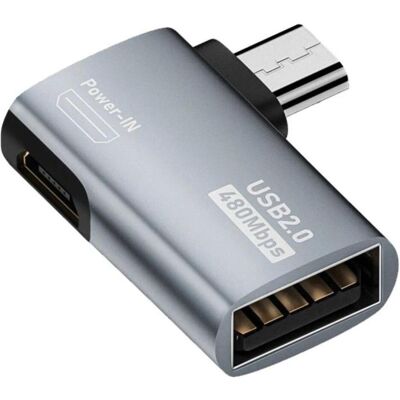 PowerGuard MicroUSB vers USB 2.0 & Power-In Adaptateur 90 degrés angle droit (mâle/femelle), Adaptateur USB, Gris - Publicité PowerGuard MicroUSB vers USB 2.0 & Power-In Adaptateur 90 degrés angle droit (mâle/femelle), Adaptateur USB, Gris - Publicité